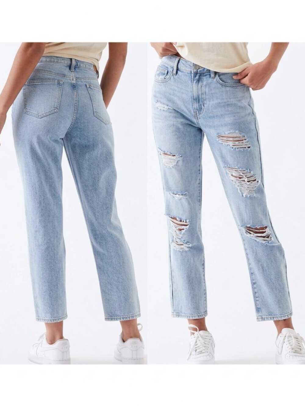 PACSUN Mom Jeans Light Wash Distressed Ripped High Waisted Cropped Crop Ankle 24